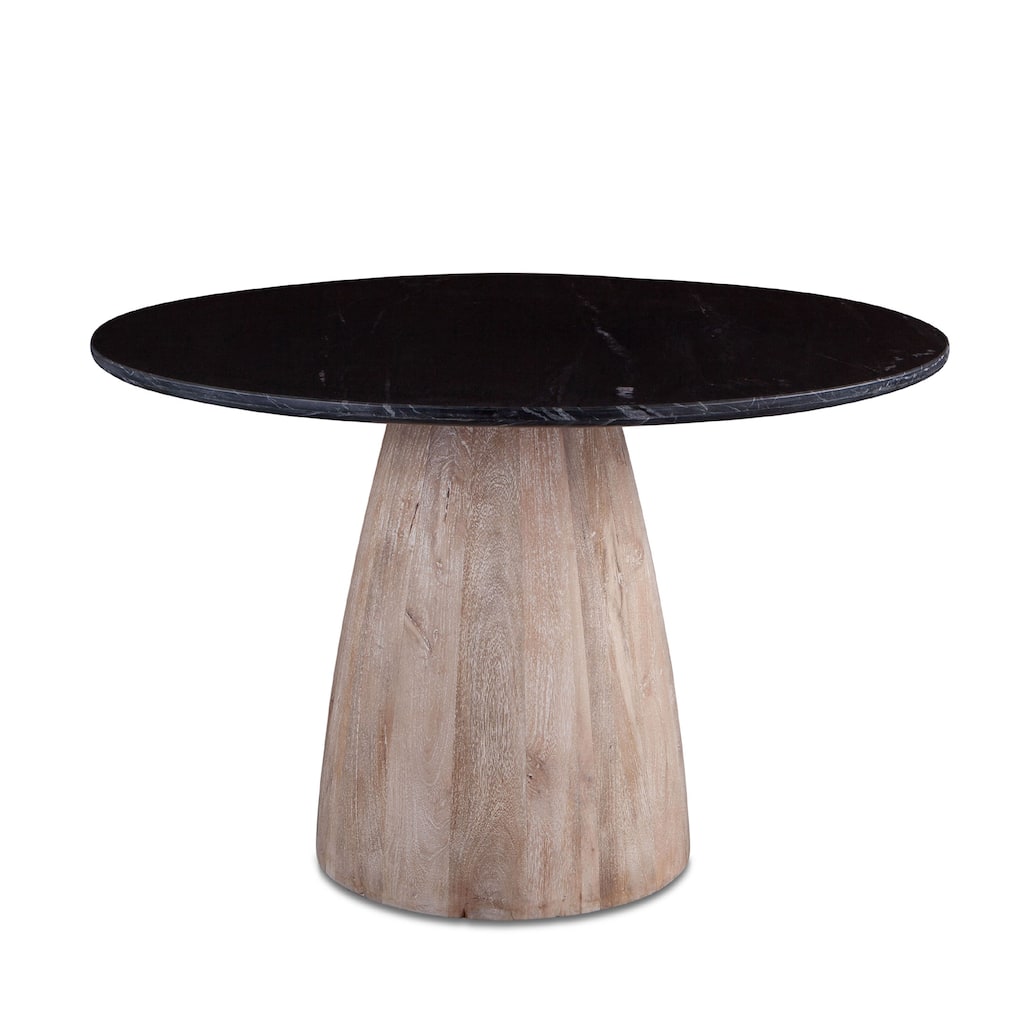 Palm Desert Natural Black Marble Dining Table with Modern Washed Wood Base