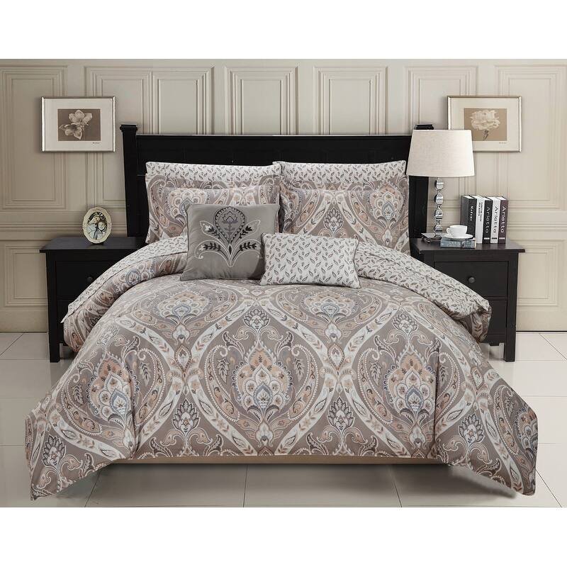 Tisdale 9-Piece Damask Printed Comforter and Sheet Set