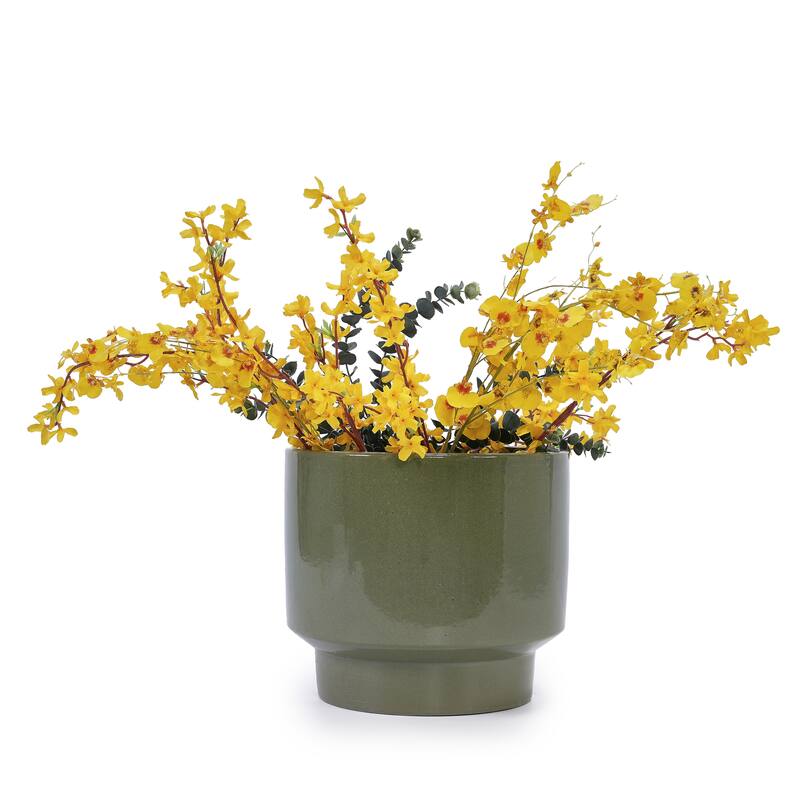 Anmytek 3 Piece Ceramic Planter Set with Glossy Olive Green Finish, Porous Micro Hole Texture for Air Circulation