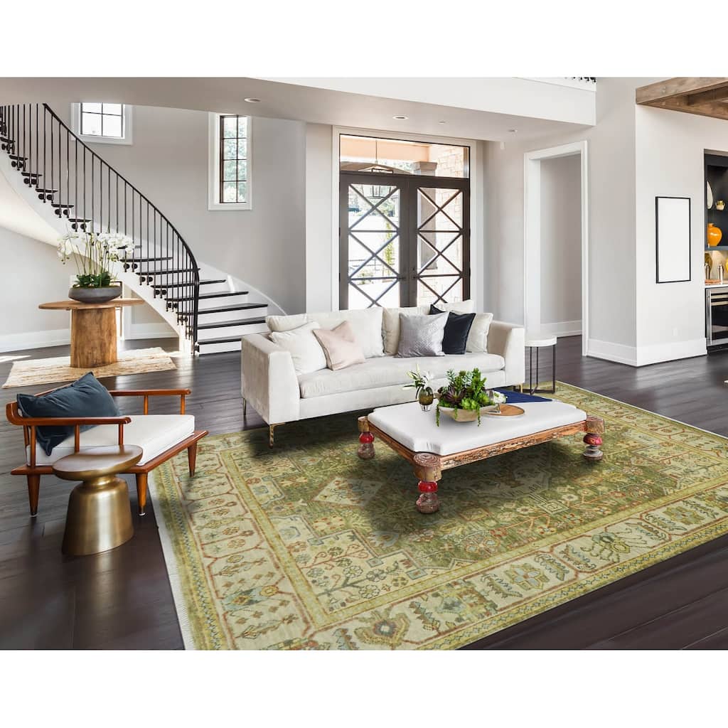 Green Traditional Oushak Wool Rug 8x10 Hand Knotted by LoomBloom - 8' x 10' 1''