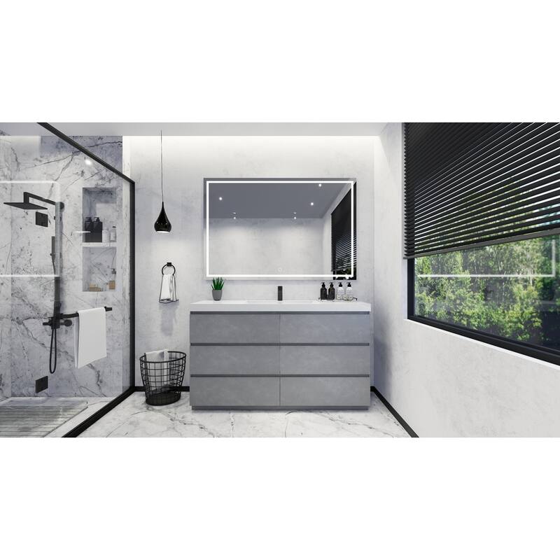 Angeles 60“ freestanding bath vanity with single basin reinforced acrylic top