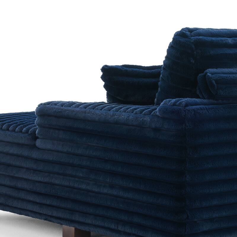 53"W Oversized Plush Fur-Like Chaise Lounge Sofa with Cup Holder