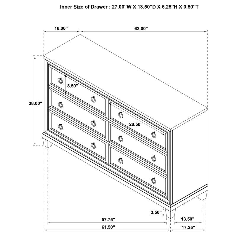 Pembroke 6-drawer Bedroom Dresser with Mirror Washed Oak