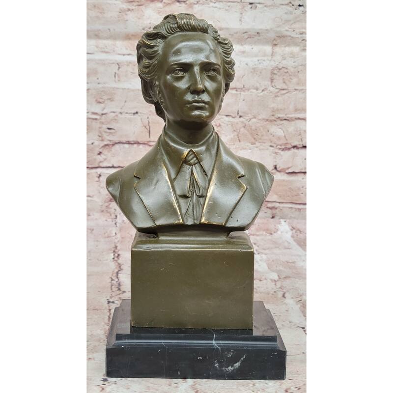Frédéric Chopin Bronze Bust Sculpture On Marble Base