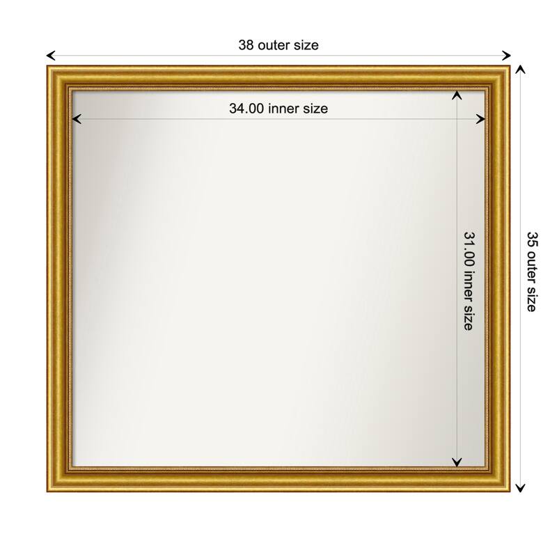 Townhouse Gold Framed Non-Beveled Custom Wall Mirror, Bathroom Vanity Mirror - Outer Size: 37.75 x 34.75