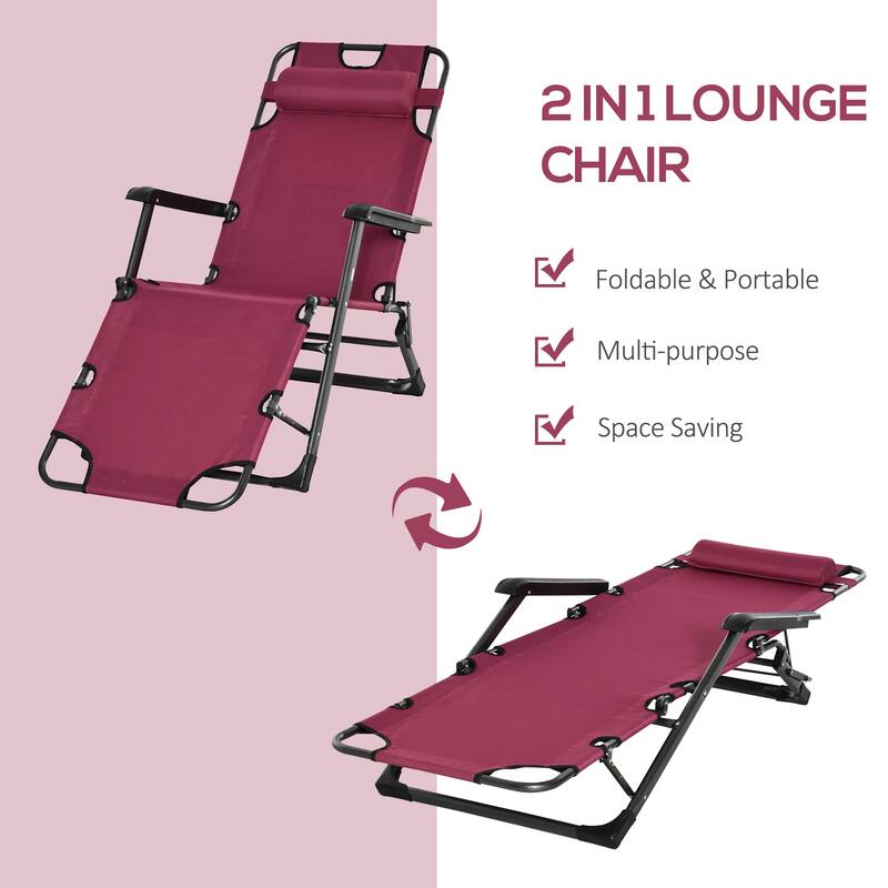 Folding Outdoor Chaise Lounger with Adjustable Backrest, Headrest and Pocket for Patio Beach or Lawn