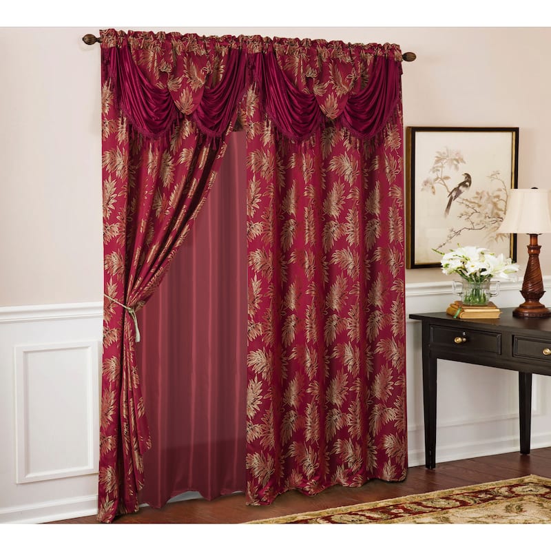 Gracewood Hollow Bao Textured Floral Jacquard Single Rod Pocket Curtain Panel w/ Attached 18-inch Valance - 54 x 84 in.