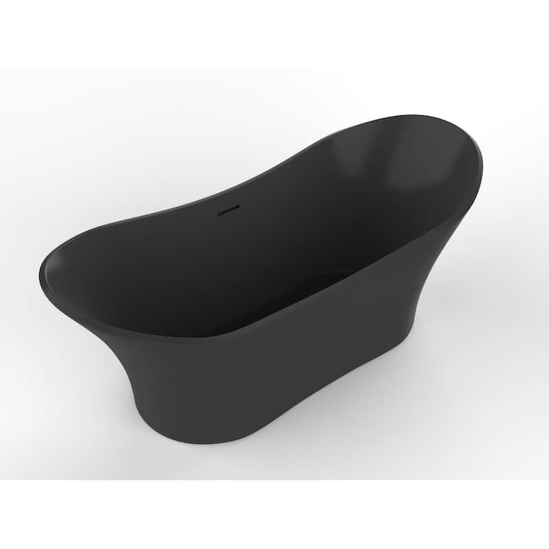 Ocean 69" Solid Surface Freestanding Soaking Bathtub in White or Gray