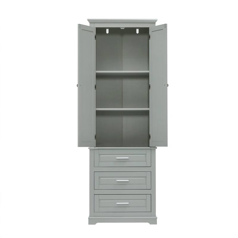 70" Tall Storage Cabinet with Doors and Three Drawers for Bathroom/Office