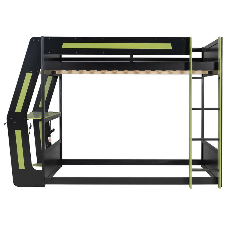 Gaming Loft Bed with Desk LED USb Shelf Full Size