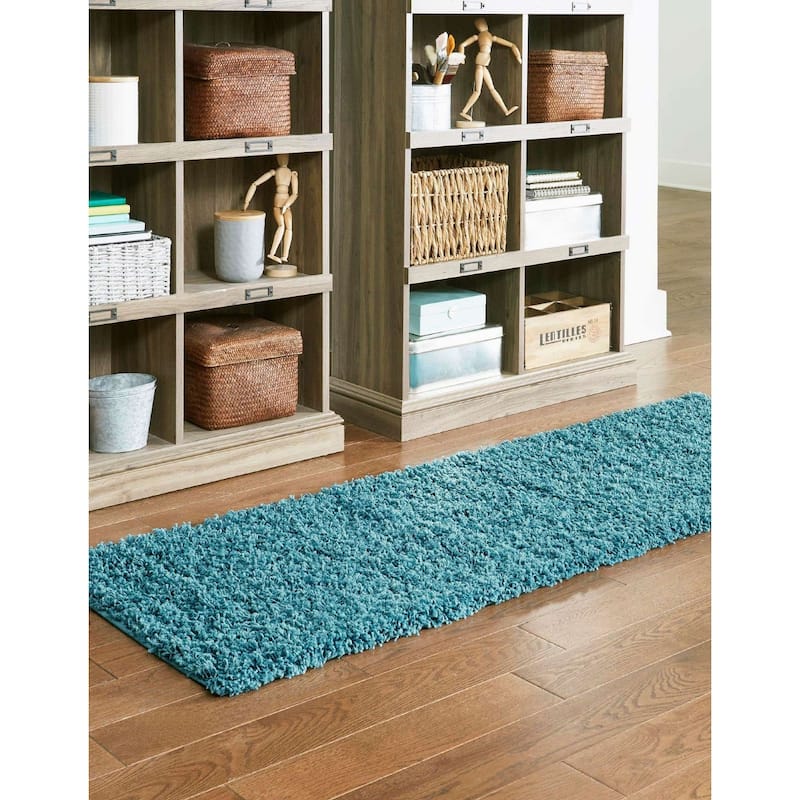 Shag Laurian Collection Area Rug - Deep Aqua Blue - 2'6"x19'8"