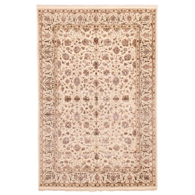 ECARPETGALLERY Hand-knotted Mirzapur Cream Viscose, Wool Rug - 6'3 x 9'10