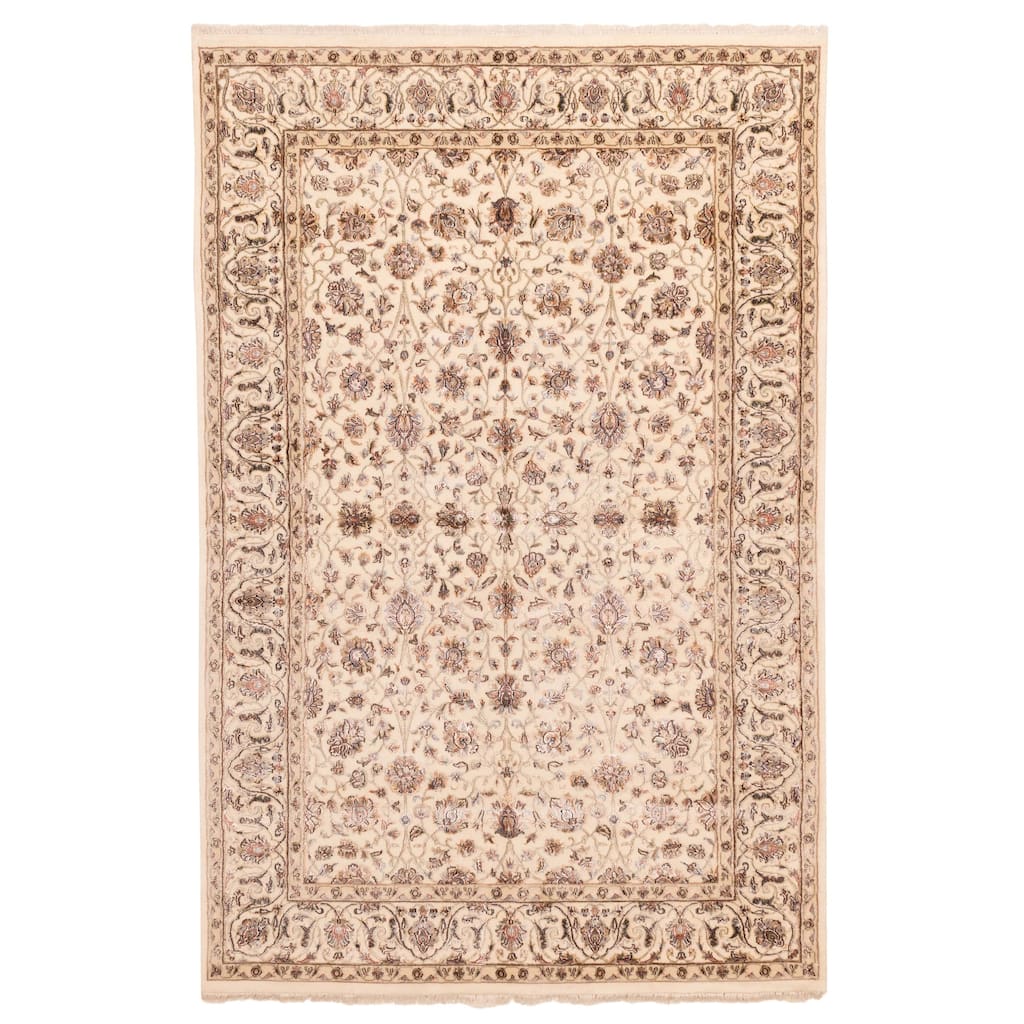 ECARPETGALLERY Hand-knotted Mirzapur Cream Viscose, Wool Rug - 6'3 x 9'10