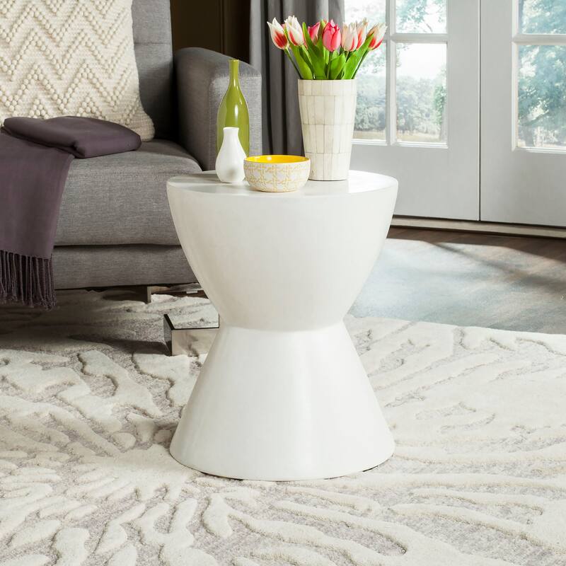 SAFAVIEH Elektra Concrete Indoor/Outdoor Accent Table - 14.9" x 14.9" x 17.7" - 15Wx15Dx18H - Ivory