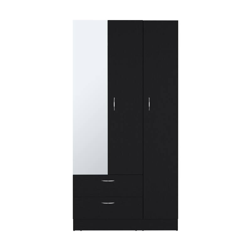 18.9" Modern Armoire with Mirror, Two Drawers and Hanging Rod for Bedroom