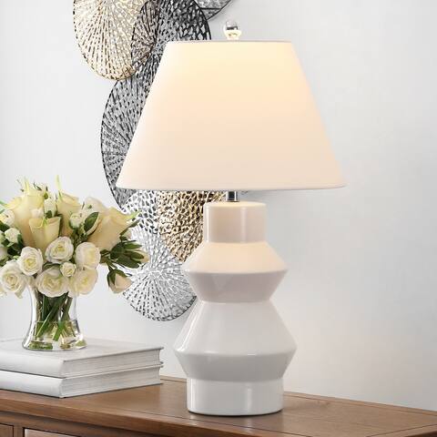 SAFAVIEH Lighting Larcia 26-inch Geometric Ceramic LED Table Lamp. - 15" W x 15" L x 25.5" H
