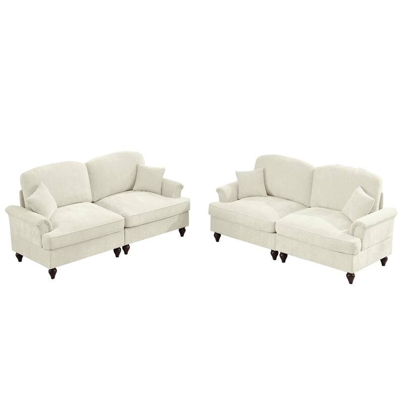 GDFStudio - Classic Modular Chenille 2-Seater 76.4" Loveseat Set with Flared Arms (Set of 2)