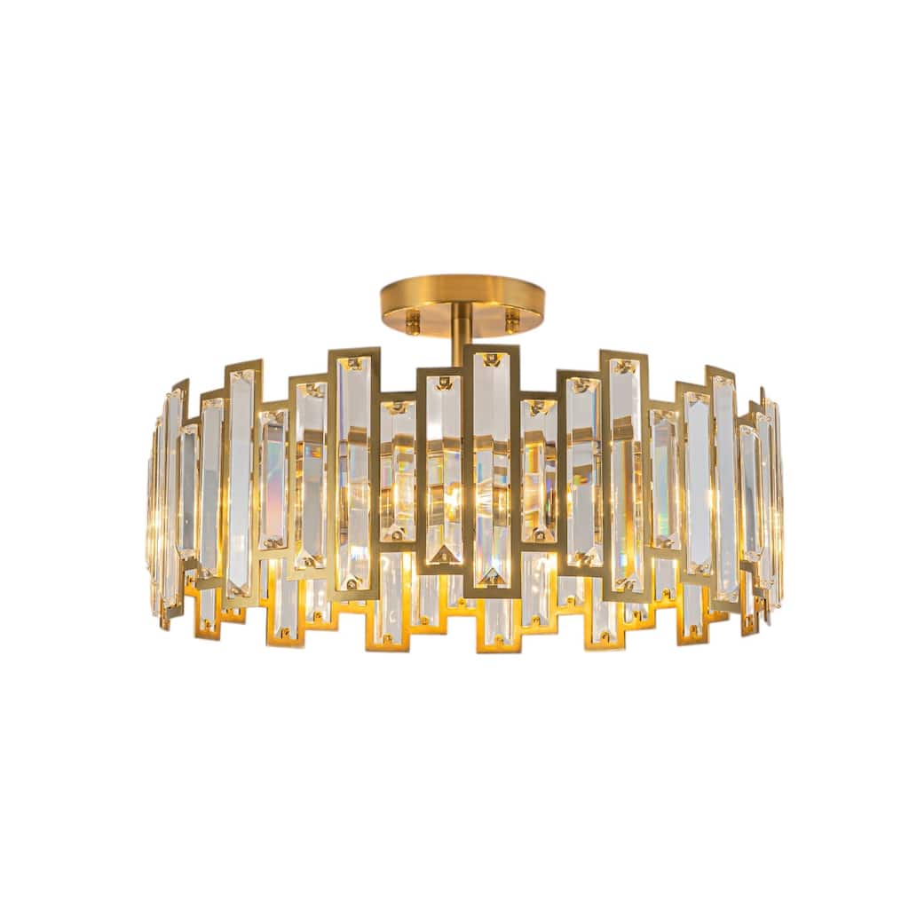 Rennnsan 18 in. 3-Light Modern Crystal Drum Flush Mount Ceiling Light