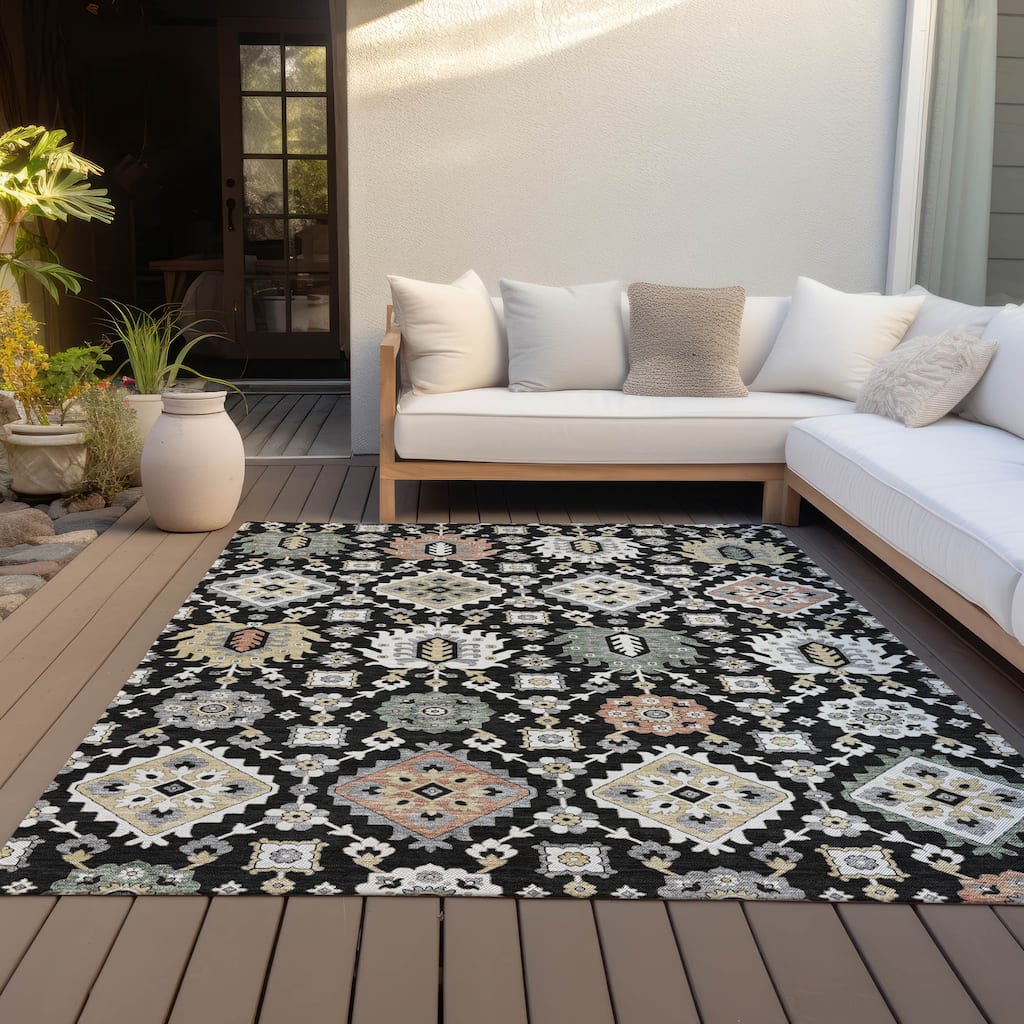 Machine Washable Indoor/Outdoor Boho Global Chantille Rug