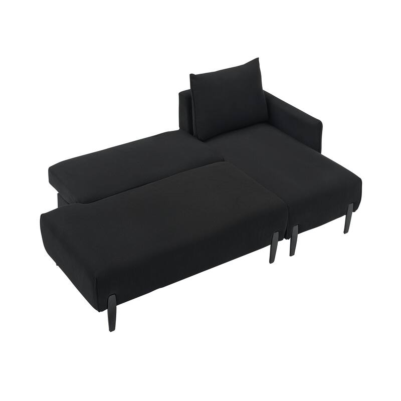 79.5 inches long, Velvet Sofa with Three Pillows, for Apartment Office Living Room - Black