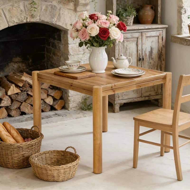 39.37'' Square Solid Wood Dining Table, Small Kitchen Room Table for 4