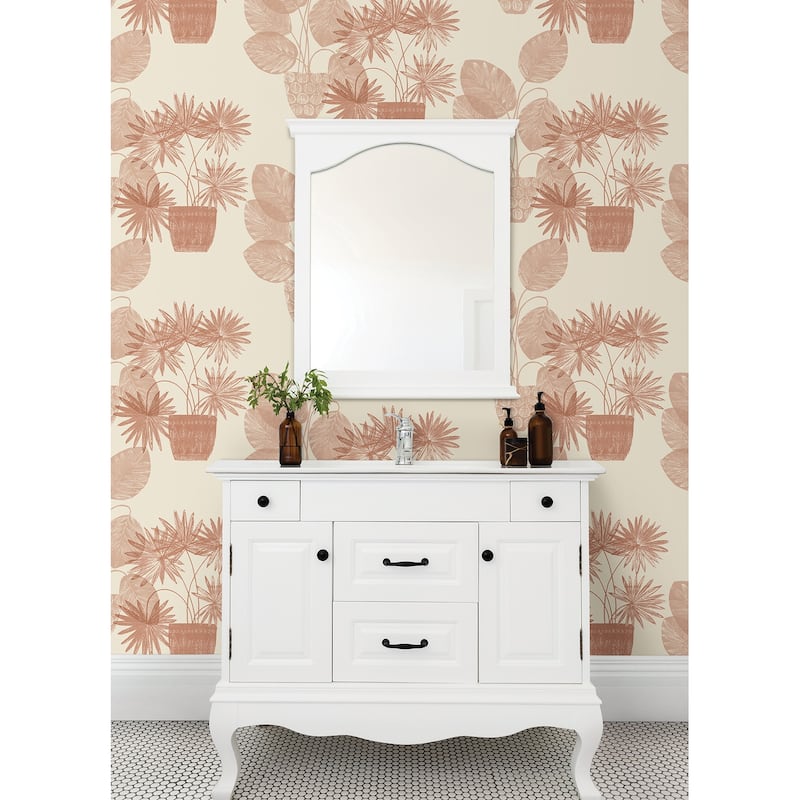 A-Street Prints Aida Pink Potted Plant Wallpaper