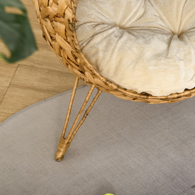 PawHut 20.5" Natural Rattan Cat House, Elevated for Comfort and Circulation, Cushion Included as Animal Bed