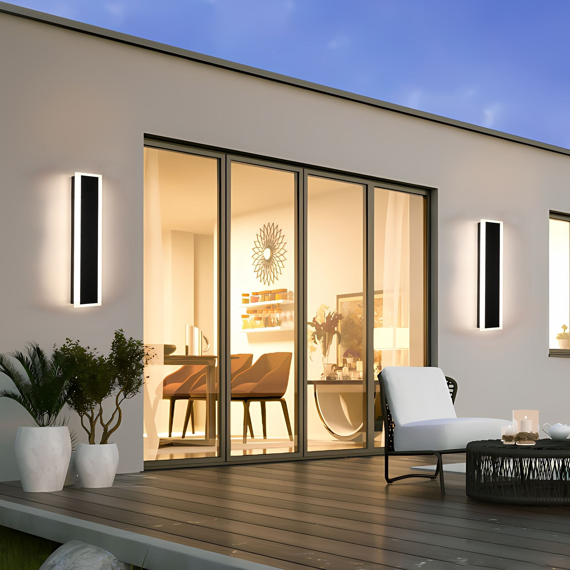 24" Modern Outdoor Wall Light, 2-Pack Dimmable Exterior Linear Sconce