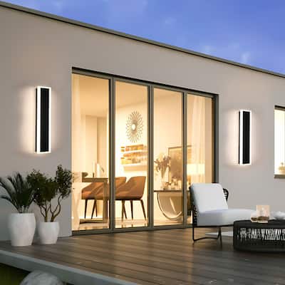 24" Modern Outdoor Wall Light, 2-Pack Dimmable Exterior Linear Sconce