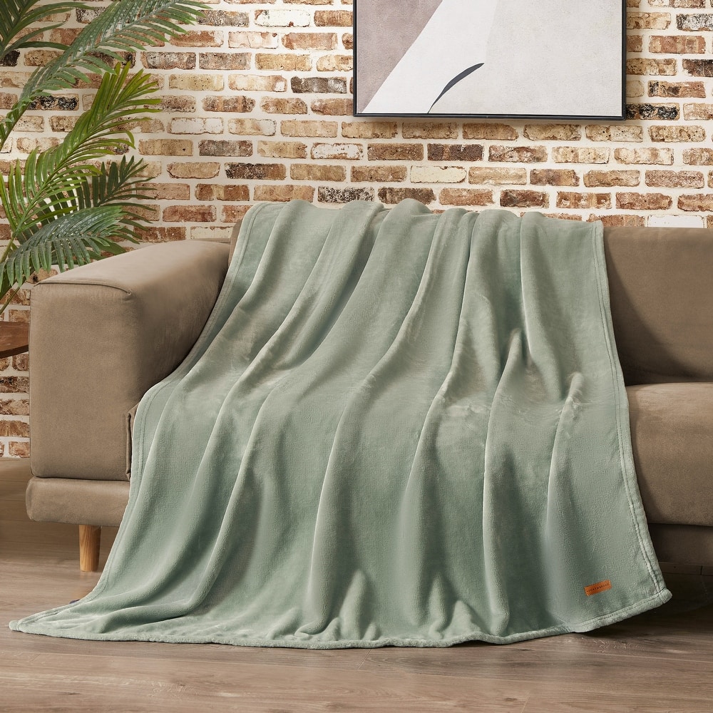 Lucky Brand Solid Plush Throw Blankets