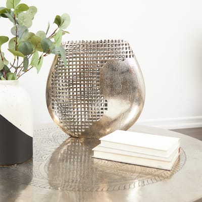 Dark Gray Aluminum Metal Grid Inspired Abstract Vase with Open Frame Design