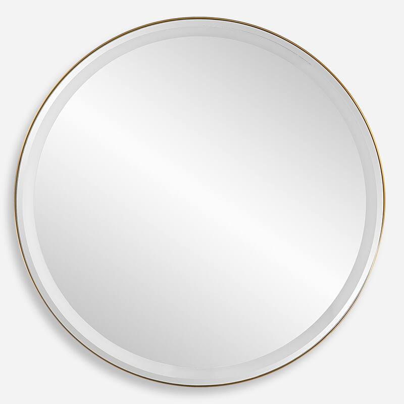Uttermost Crofton Lighted Brass Round Mirror - 32"W x 32"H x 2.13"D