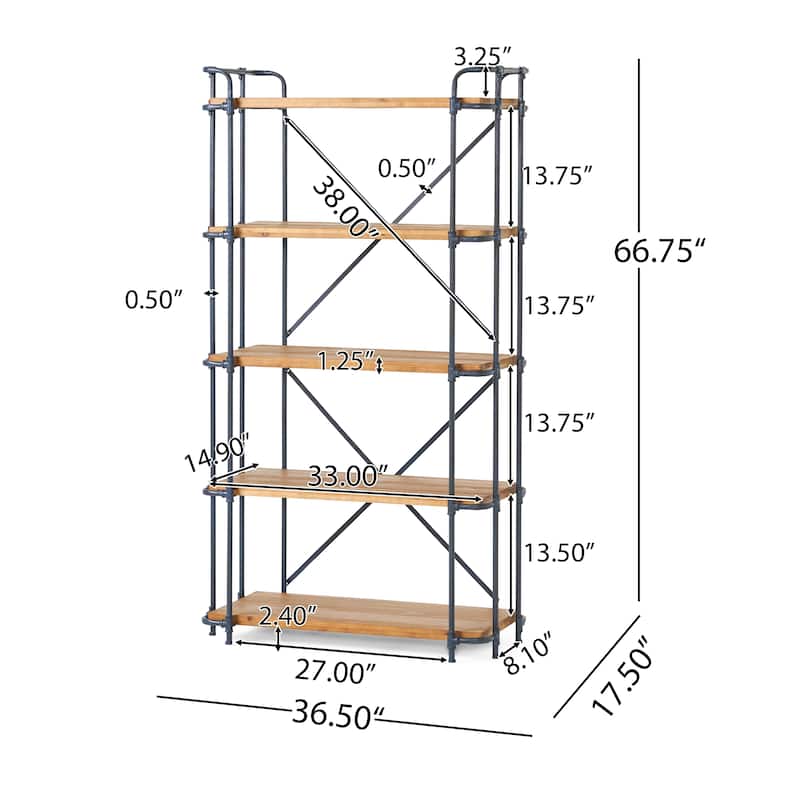Yorktown Industrial 5 Shelf Firwood Bookcase by Christopher Knight Home