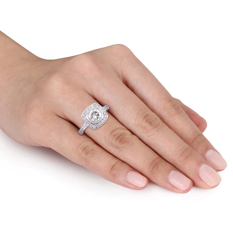 Miadora 1 1/2ct TDW Diamond Bezel Set Halo Engagement Ring in 18k White Gold