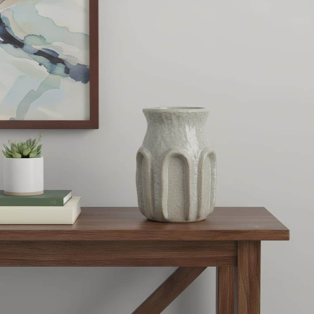 8" Sage And Gray Textural Ceramic Table Vase - 5.90