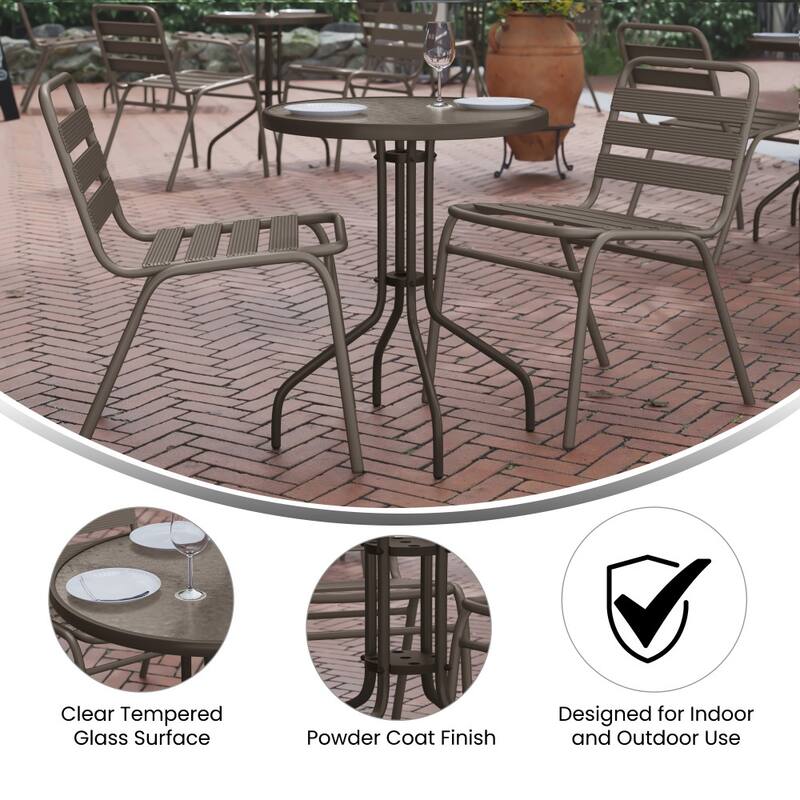 23.75" Round Tempered Glass Metal Table with Smooth Ripple Design Top