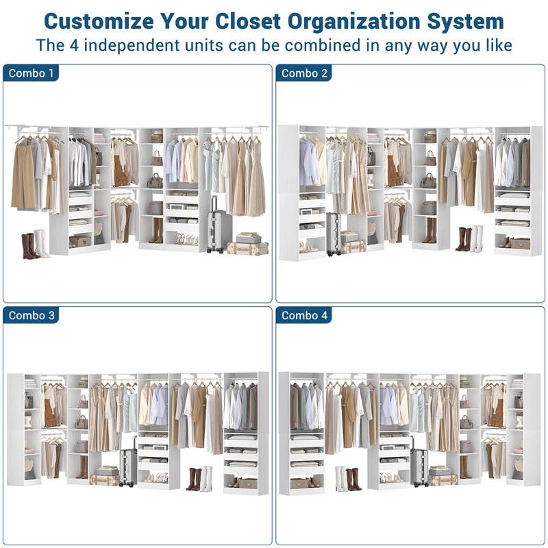 99''-159'' Freestanding Corner Closet System Set, Reversible Closet Organizer for Walk-in/ Reach-in Closet