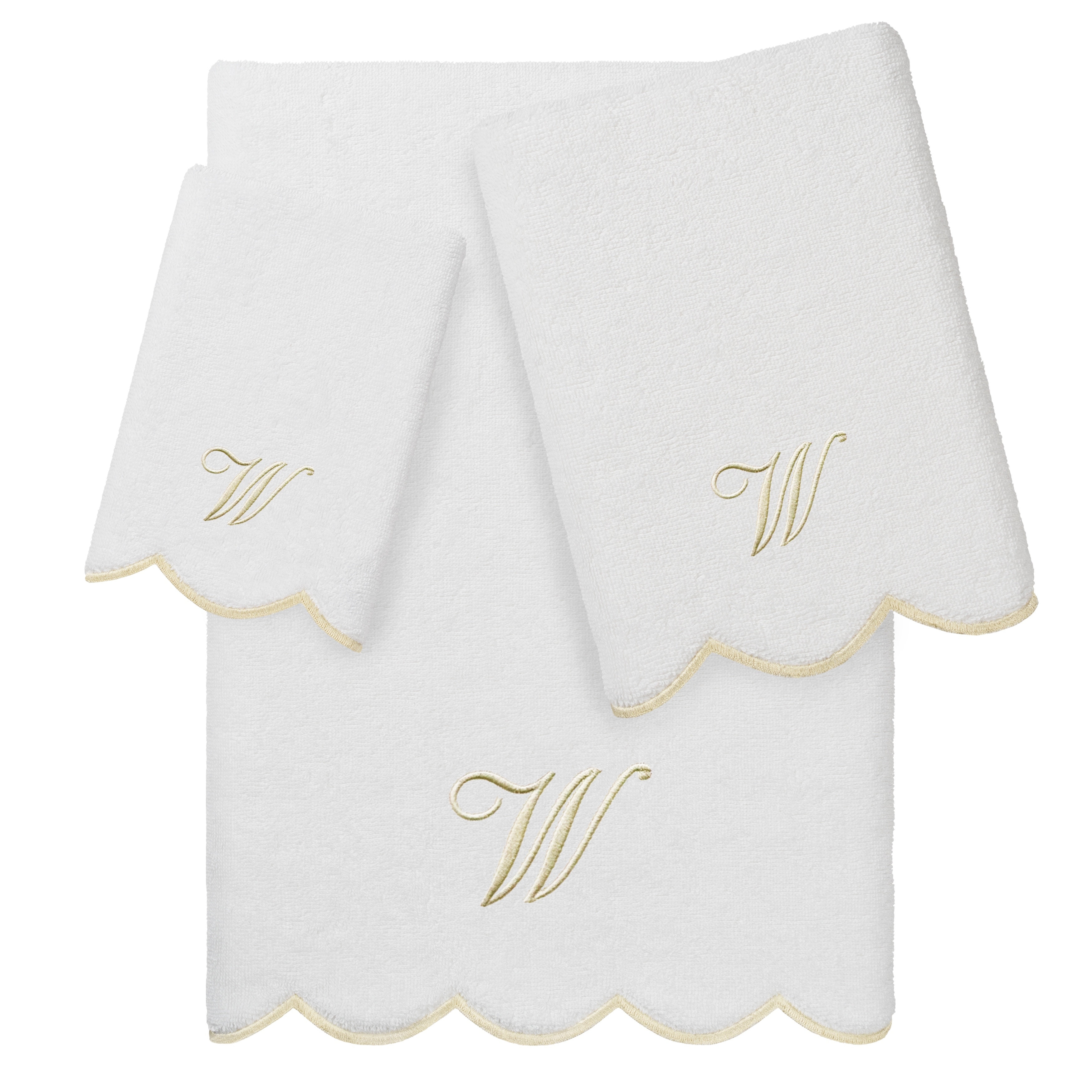 Authentic Hotel and Spa 100% Turkish Cotton Beige ADORNIA Scallop Personalized 3 Piece Towel Set - 3 Piece Set
