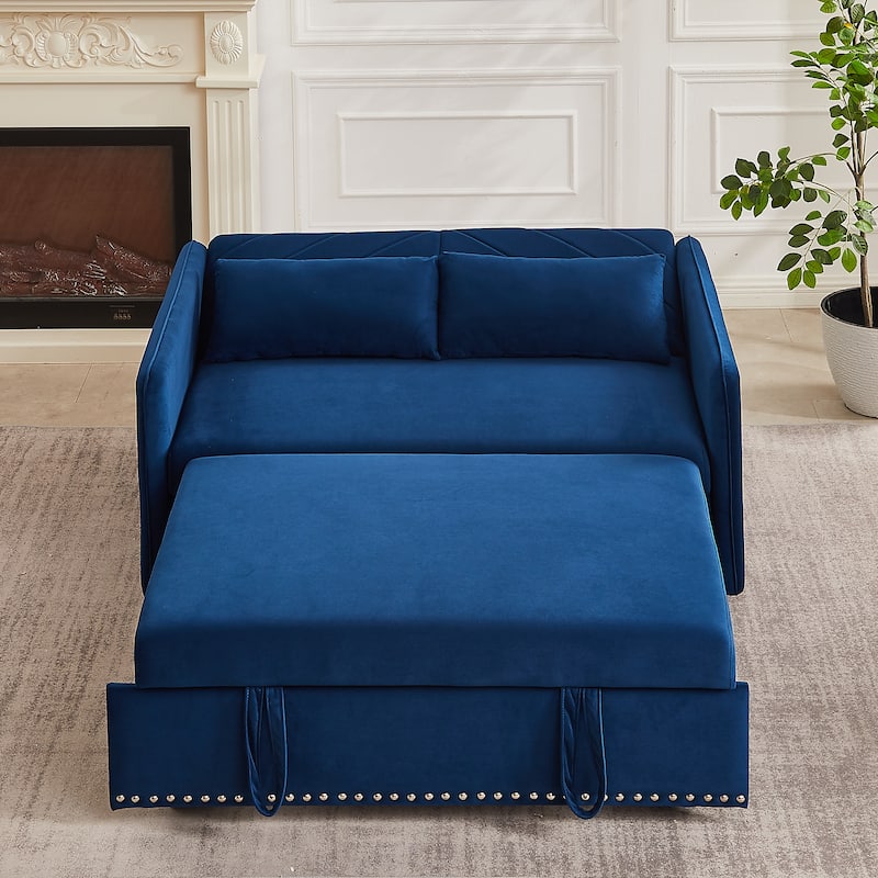 Comfortable 2 Seater Love Seat Couches with Side Storage Pockets, Accent Sofa with 2 Pillows, Velvet Upholstered Settee