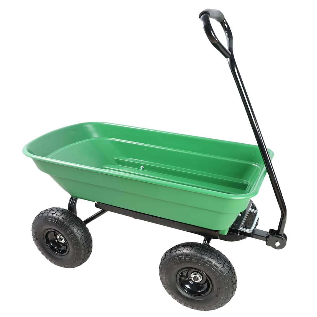 Folding Poly Garden Dump Truck - 300lb/55L Capacity, 10" Pneumatic Tires & Steel Frame, Green