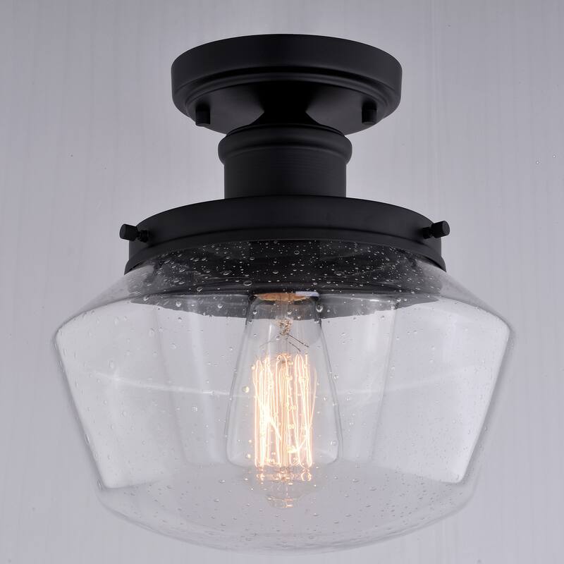 Collins Black Farmhouse Outdoor Flush Mount Ceiling Light Clear Schoolhouse Glass - 10-in. W x 10.5-in. H x 10-in. D