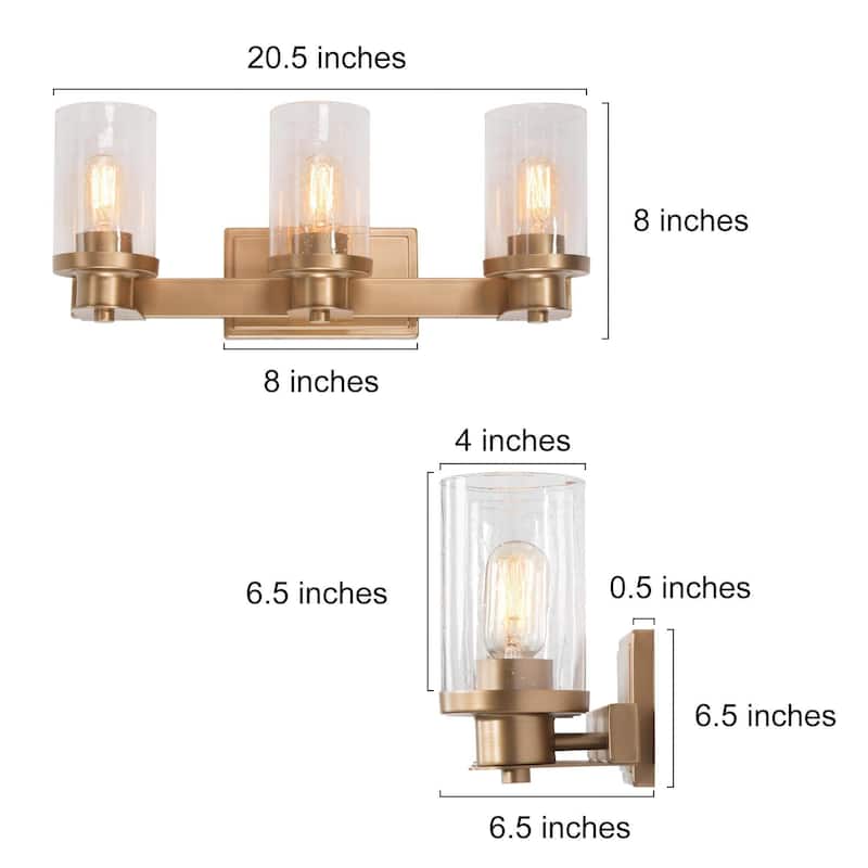 Modern Gold 3-Light Bathroom Vanity Light Cylinder Glass Wall Sconce