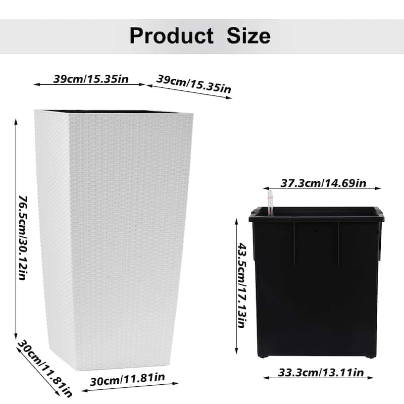 Self-Watering Rattan Enhanced Outdoor Planter with Dual-Basin Design