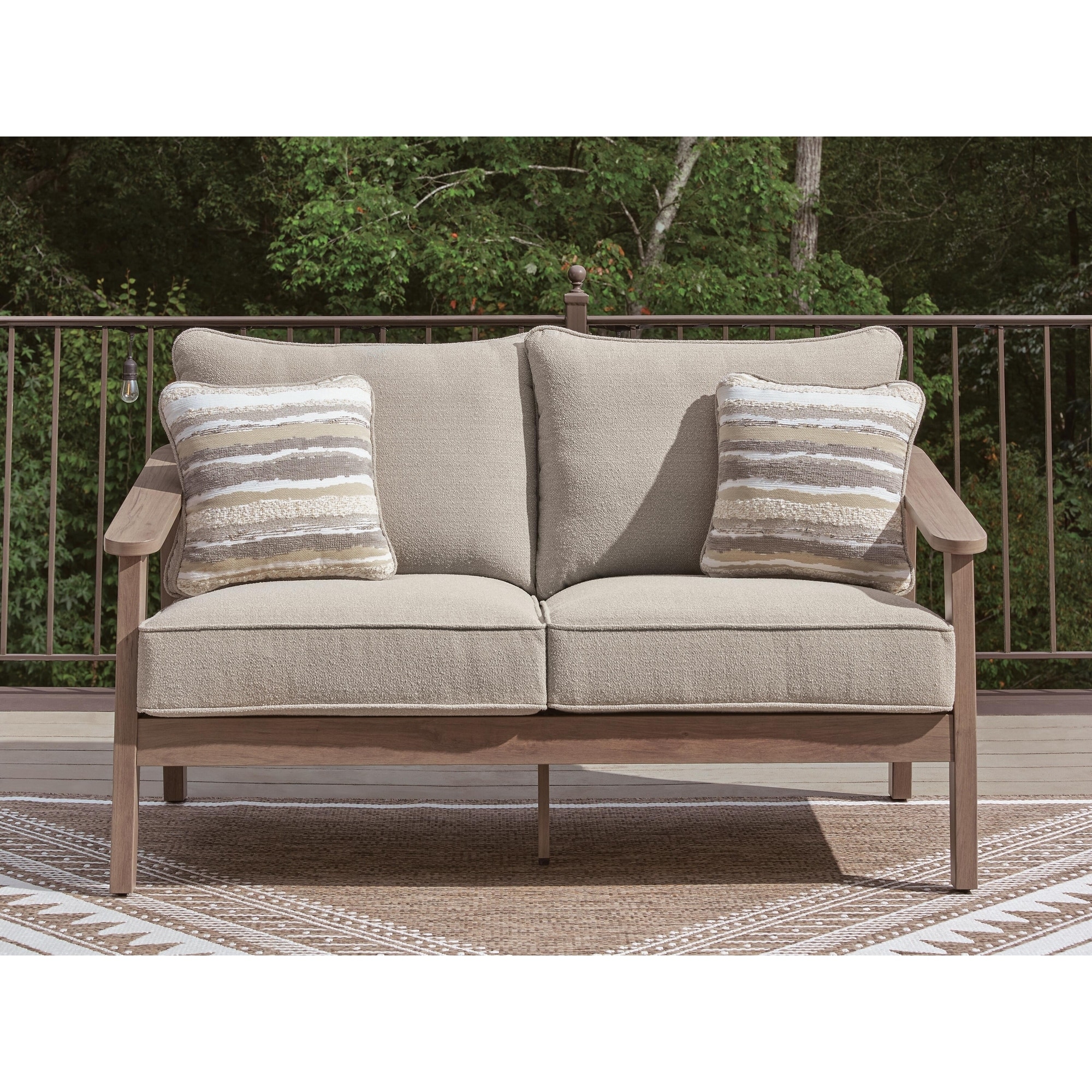 Signature Design by Ashley Francis Beach Natural/Gray Outdoor Loveseat with Cushion