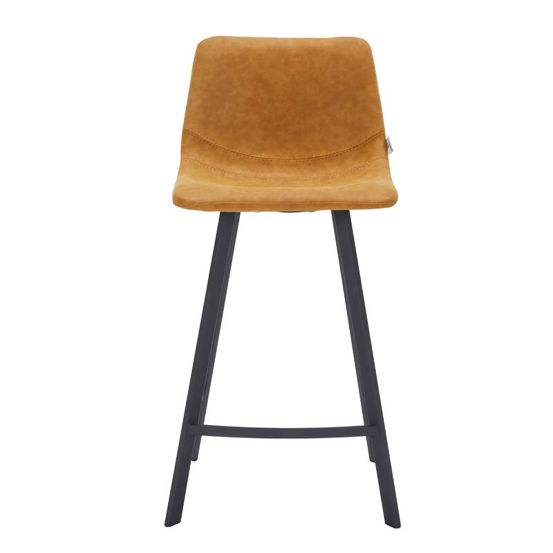 Elland Leather Bar Stool - Modern Counter Height Stool with Black Stainless Steel Legs for Kitchen Island or Home Bar Set of 2