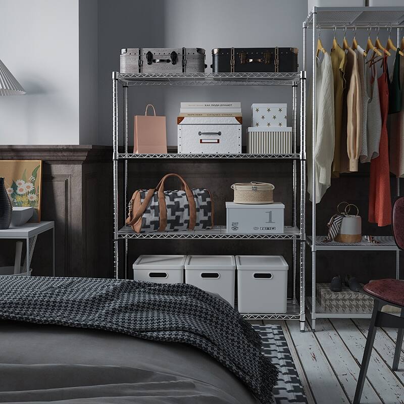 1400 Lbs 4-Shelf Storage Shelves, Wire Shelving Heavy Duty Metal Storage Shelving Unit Adjustable Garage Shelving Rack