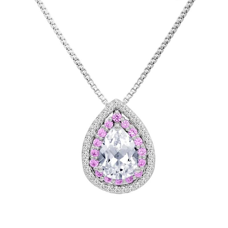 Amanda Rose Collection Lab Created Pink and White Sapphire Pendant Necklace in Sterling Silver