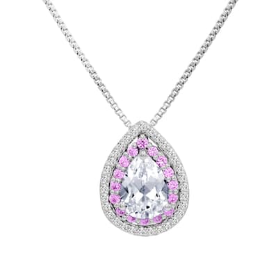 Amanda Rose Collection Lab Created Pink and White Sapphire Pendant Necklace in Sterling Silver