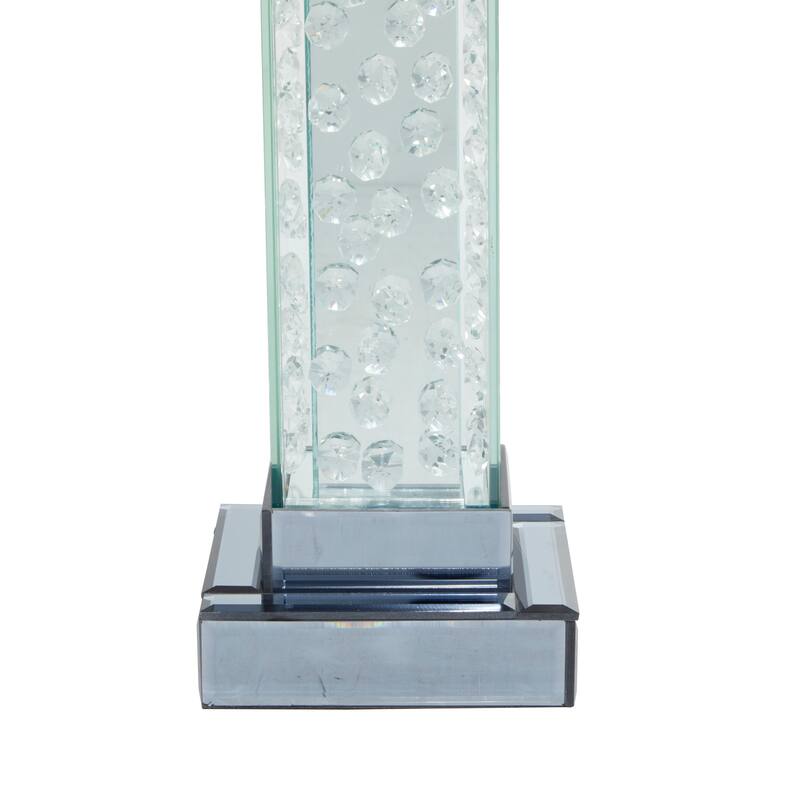 Glass Pillar Candle Holder with Floating Crystals - Silver - Roche River Decor
