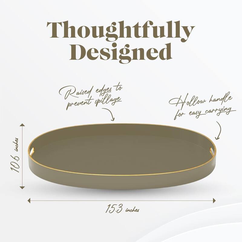 American Atelier Serving Oval Tray with Gold Trimming Handles - 15.3 x 10.6 in